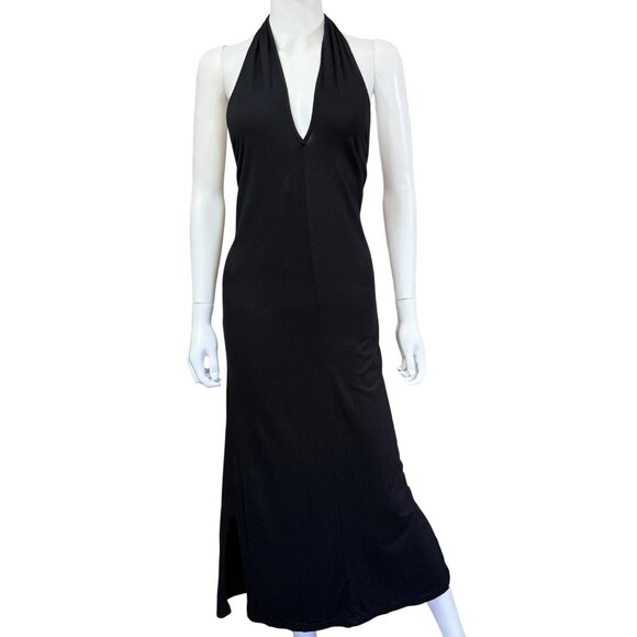 Michael Stars Los Angeles Halter Midi Dress Black  Open Back Medium USA - Picture 1 of 4